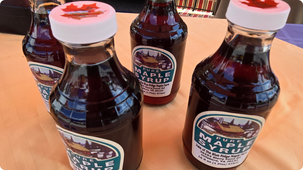 Several bottles of maple syrup.