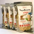 Whole grain GrainBooster pouches arranged in a row, highlighting healthy ingredients for shakes and smoothies.