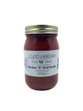 Salsa jar labeled “Hotter 'N' Hell” from Loudounberry Farm, featuring bold red color and gold lid.
