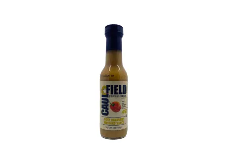 Habanero mustard sauce bottle from Caufield featuring bold labeling and a golden-yellow spicy blend.
