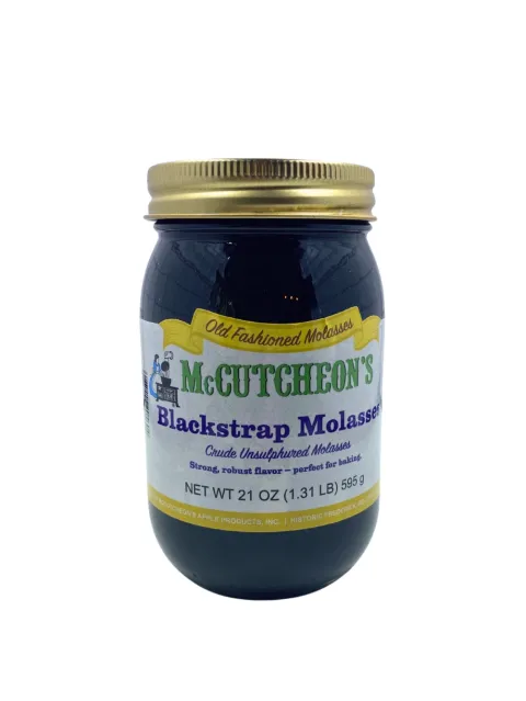 Blackstrap molasses jar from McCutcheon’s with classic label and metal lid for traditional sweetening.